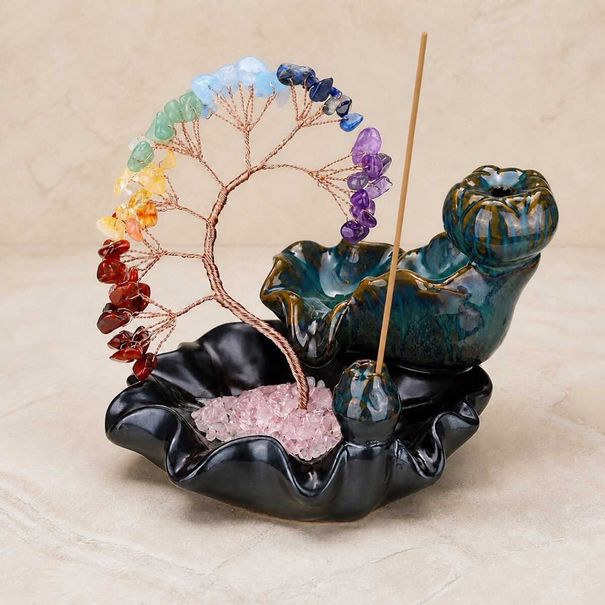 Seven Chakra Crystal Tree Backflow Incense Burner