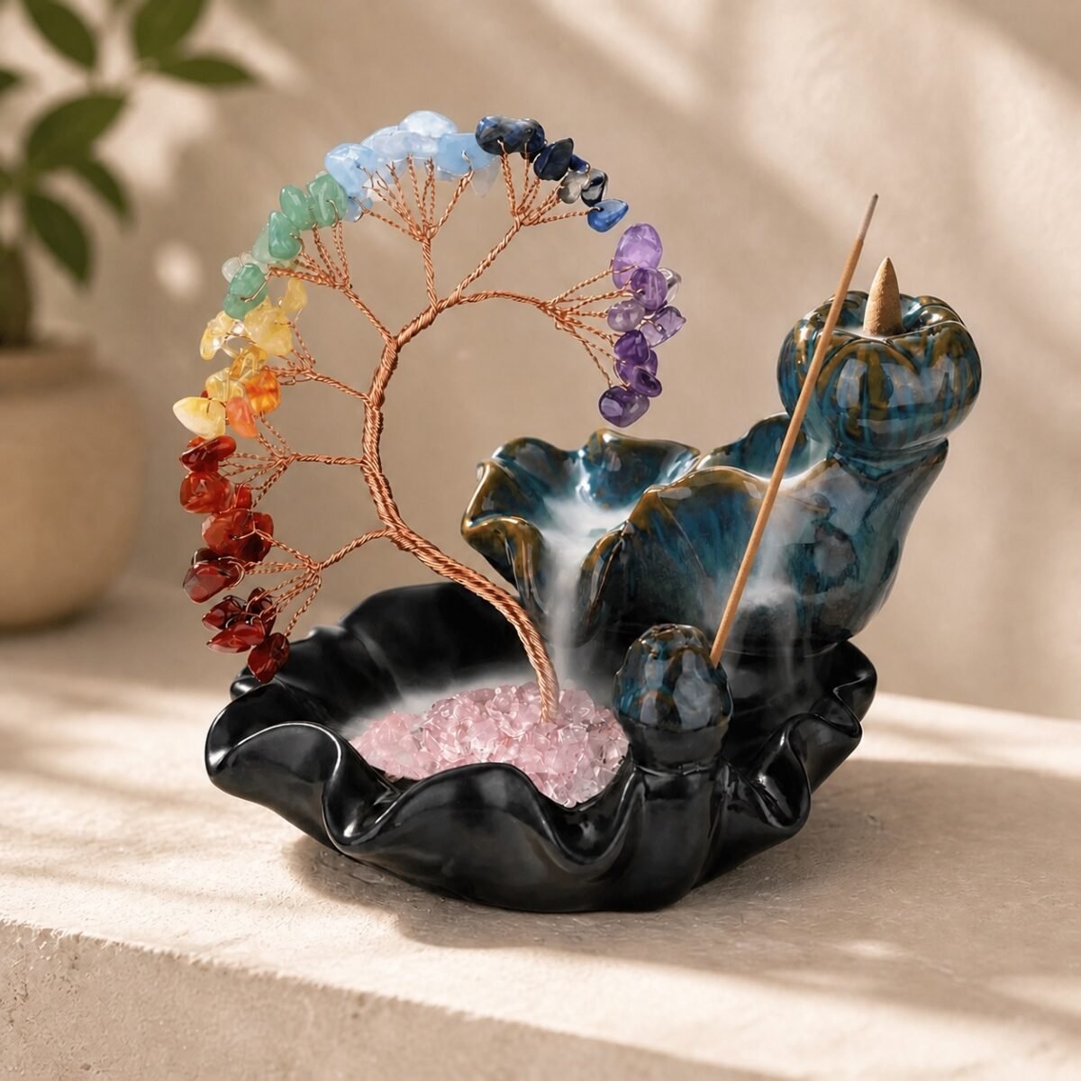 Seven Chakra Crystal Tree Backflow Incense Burner