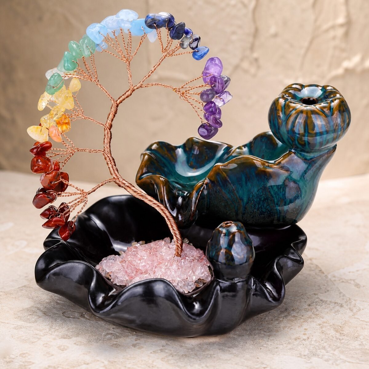 Seven Chakra Crystal Tree Backflow Incense Burner