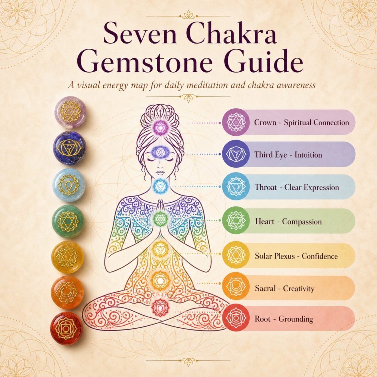 Seven Chakra Gemstone Energy Chart Frame