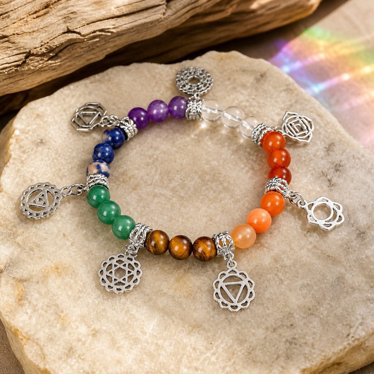 Seven Chakra Symbol Charm Bracelet