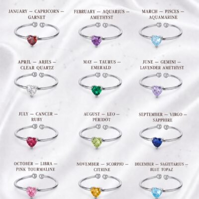 Silver Birthstone Heart Rings