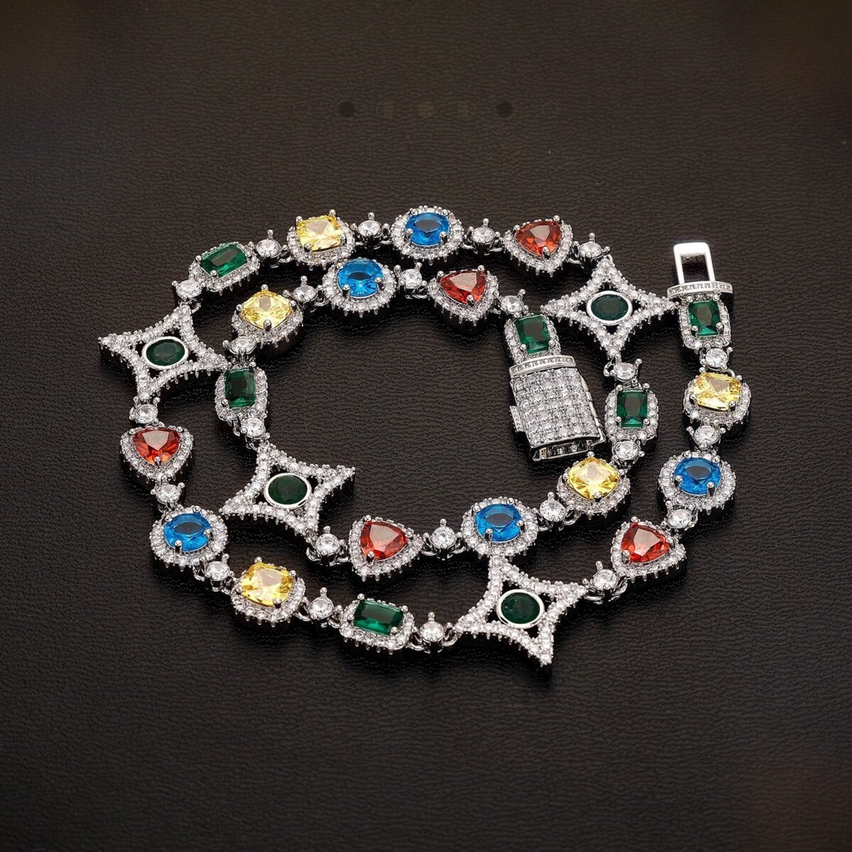 Silver Celestial Gem Tennis Chain with colourful gemstone links and 5A CZ accents