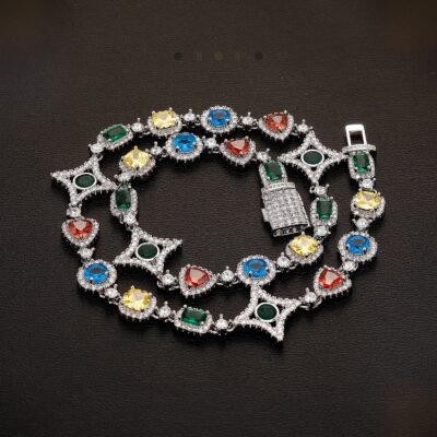 Silver Celestial Gem Tennis Chain with colourful gemstone links and 5A CZ accents