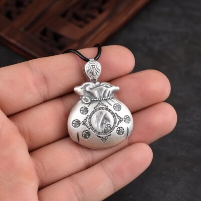 Silver-Plated Fortune Pouch Amulet Necklace