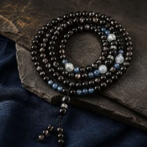 Silver Sheen Obsidian 108-Bead Mala