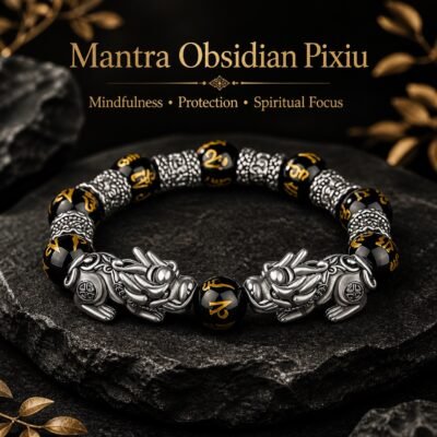 six-syllable-mantra-obsidian-pixiu-bracelet-03-meaning Obsidian Pixiu Bracelet with six-syllable mantra beads and Thai-silver Pixiu