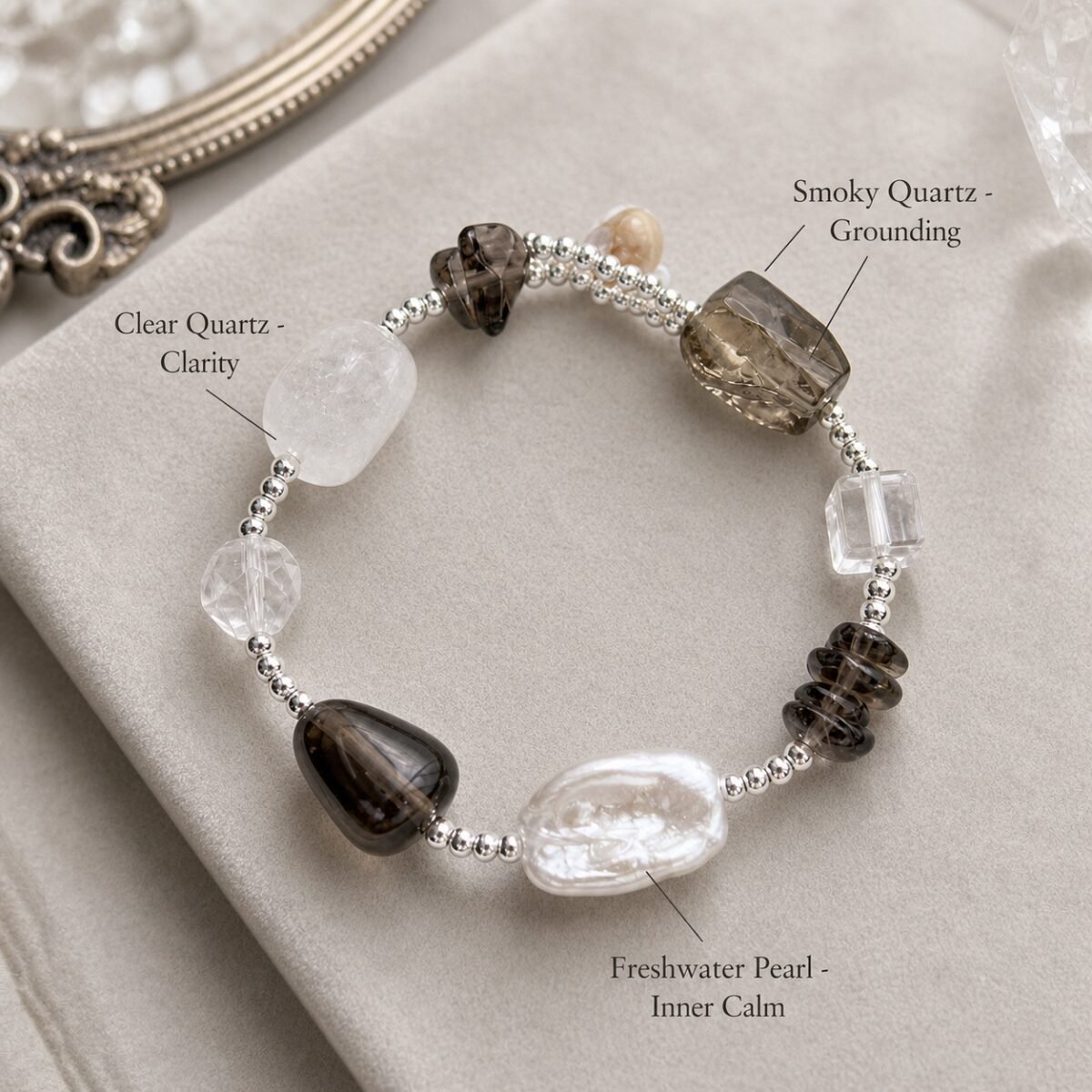 smoky-clarity-quartz-pearl-bracelet-02-gemstone-meaning Smoky Clarity Quartz & Pearl Bracelet