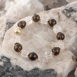 Smoky Quartz Clear Balance Bracelet with natural smoky and clear quartz beads