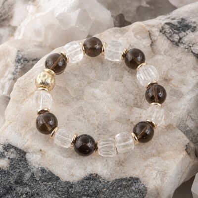 Smoky Quartz Clear Balance Bracelet with natural smoky and clear quartz beads