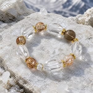 Smoky Quartz & Golden Rutile Clarity Bracelet with smoky and clear quartz beads
