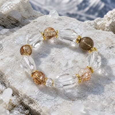 Smoky Quartz & Golden Rutile Clarity Bracelet with smoky and clear quartz beads