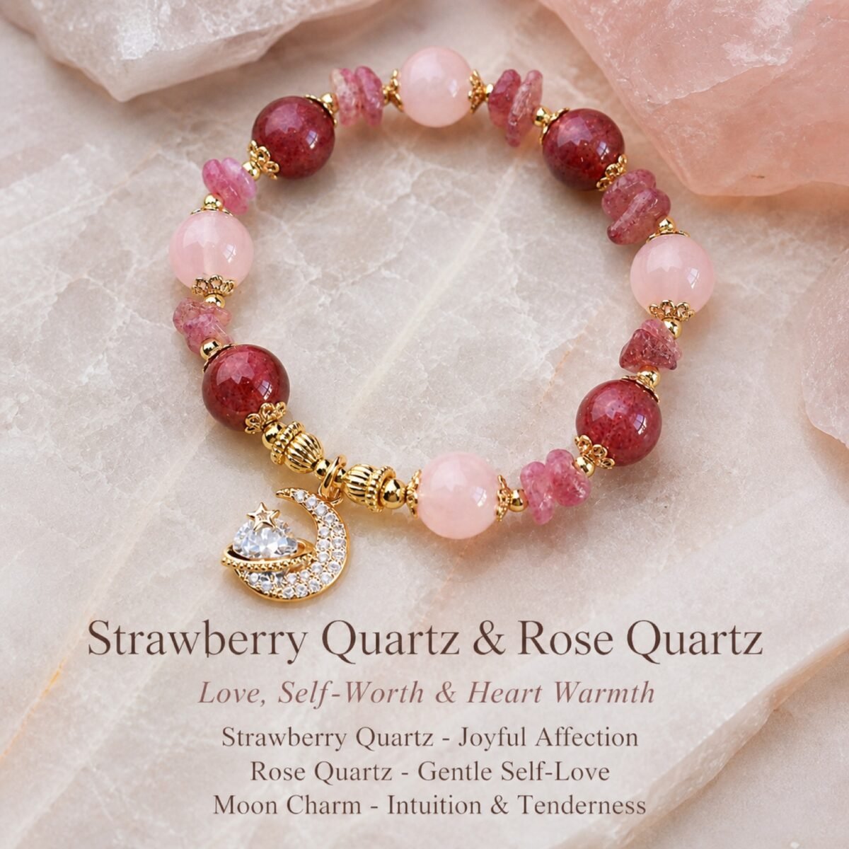 Strawberry Quartz Love Moon Princess Bracelet