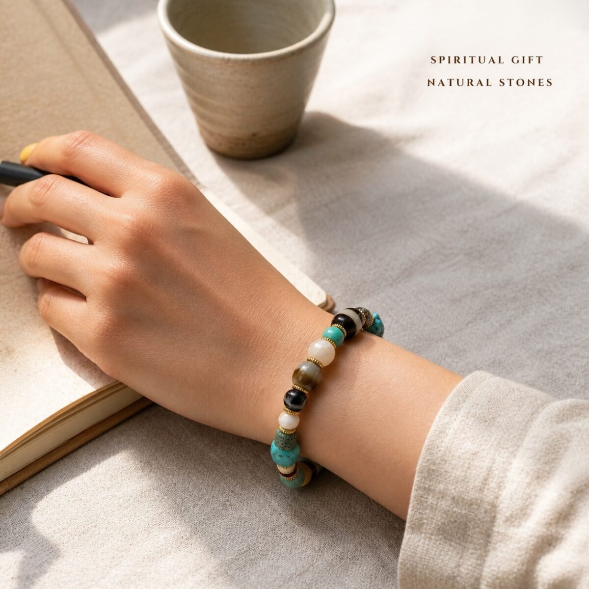 Turquoise & Earth-Red Himalayan Dzi Protection Bracelet