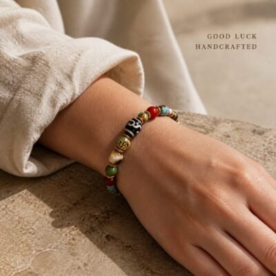 Turquoise & Earth-Red Himalayan Dzi Protection Bracelet