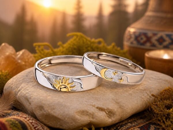 sun-moon-promise-rings-01-main Sun & Moon Promise Rings in S925 sterling silver with gold-tone sun and crescent moon motifs