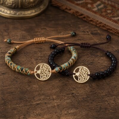 Knotted Stone Intention Bracelet with natural stone beads and gold-tone focal details