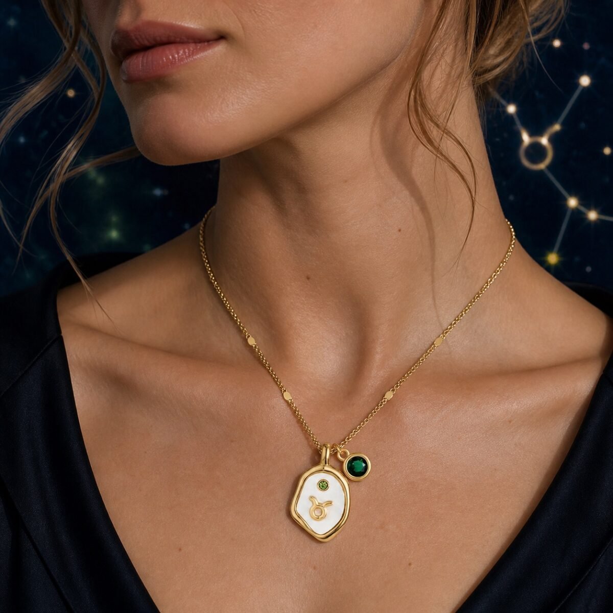 Taurus Pearlescent Zodiac Birthstone Necklace