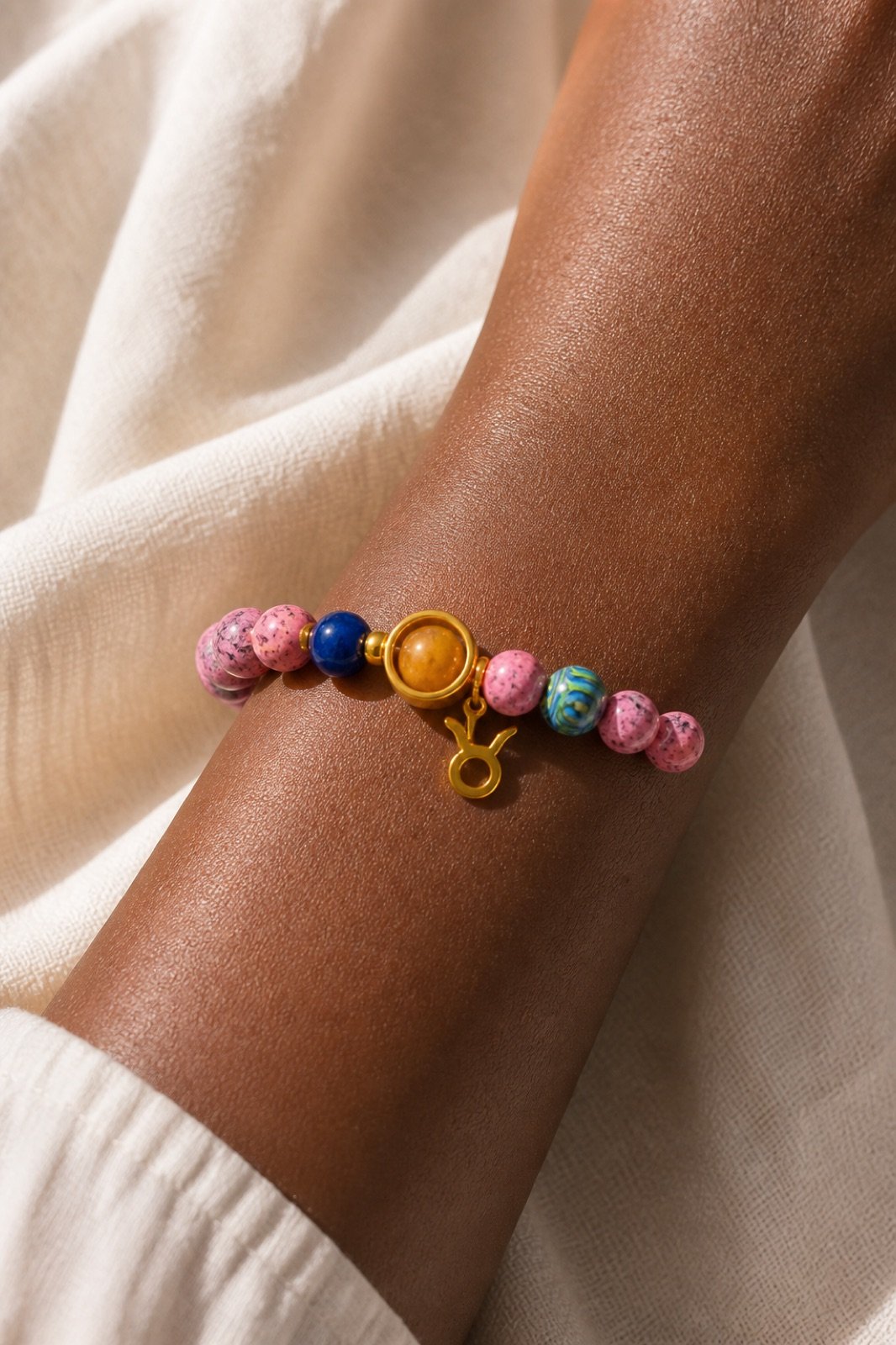 taurus-pink-black-skin Rose Zodiac Totem Bracelet
