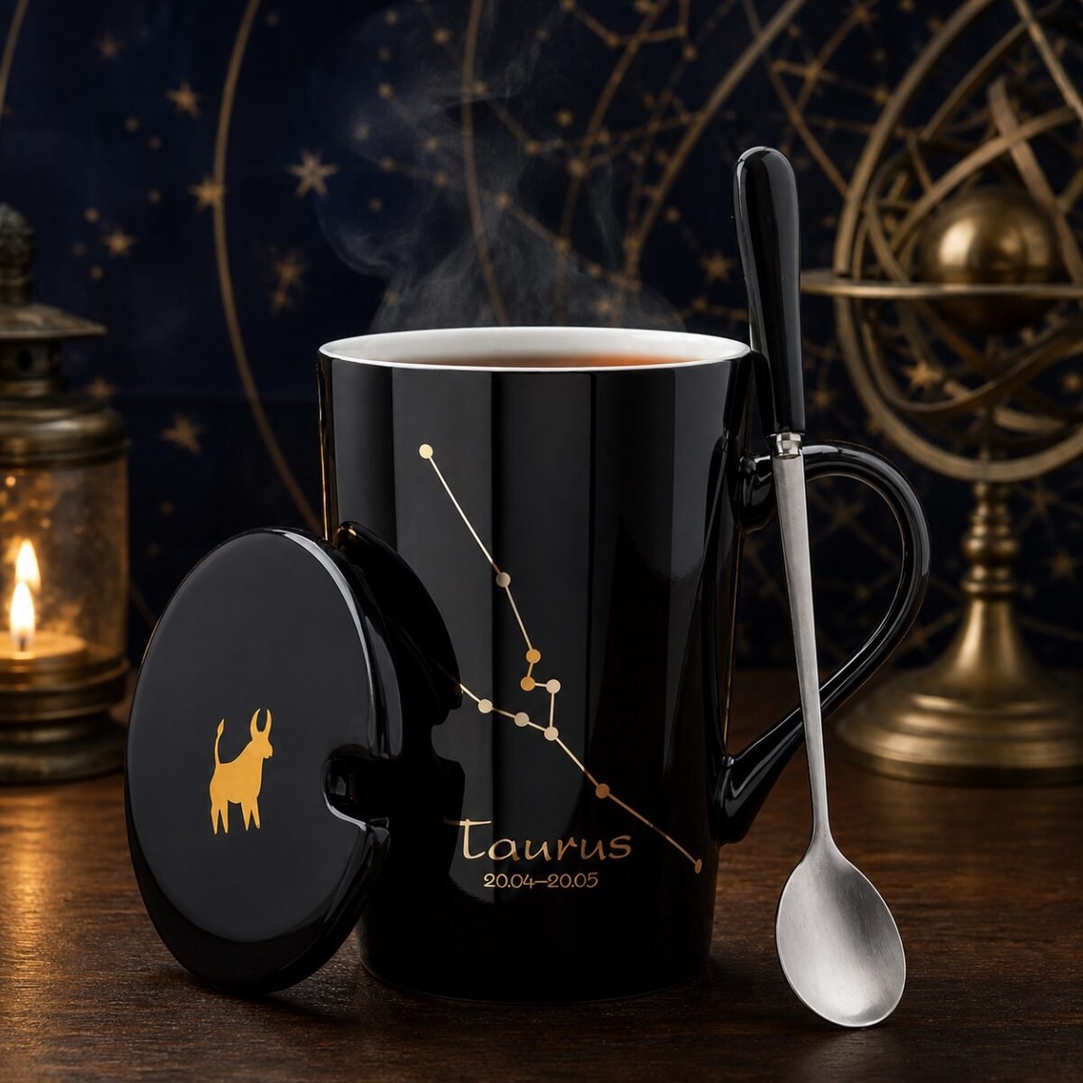 Taurus Zodiac Constellation Ceramic Mug & Spoon Set