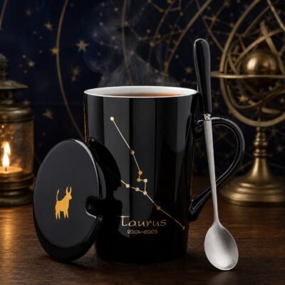 Taurus Zodiac Constellation Ceramic Mug & Spoon Set