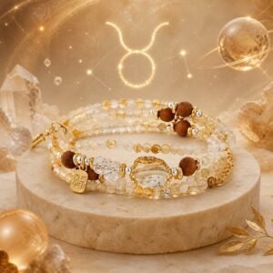 Taurus Wrap Bracelet with golden rutilated quartz, agarwood, and citrine