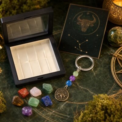 taurus-zodiac-seven-chakra-crystal-keychain-gift-set-02-keychain-closeup Taurus Seven Chakra Crystal Keychain Gift Set