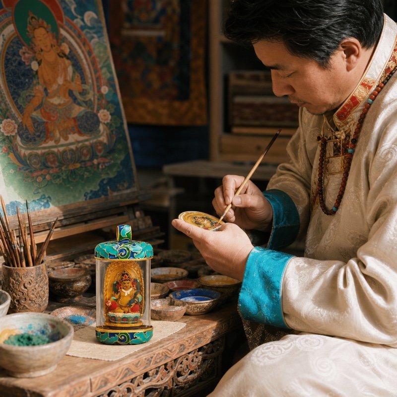 Tibetan Artisan Hand-Painted Thangka Pendant Necklace