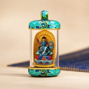 Tibetan Artisan Hand-Painted Thangka Pendant Necklace - Green Tara