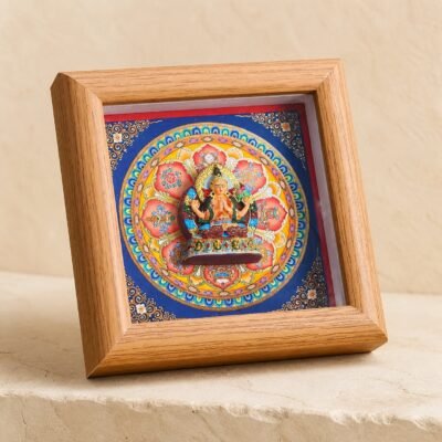 Tibetan Buddhist Deity Relief Thangka — Framed Altar Art