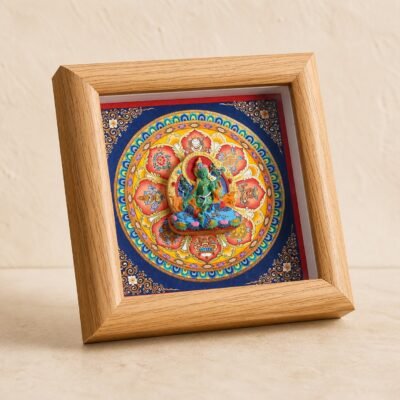 Tibetan Buddhist Deity Relief Thangka — Framed Altar Art