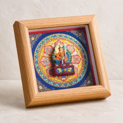 Tibetan Buddhist Deity Relief Thangka — Framed Altar Art
