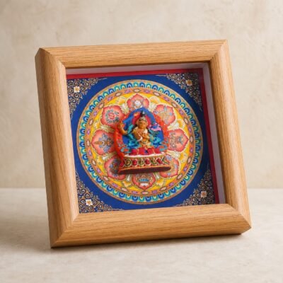 Tibetan Buddhist Deity Relief Thangka — Framed Altar Art