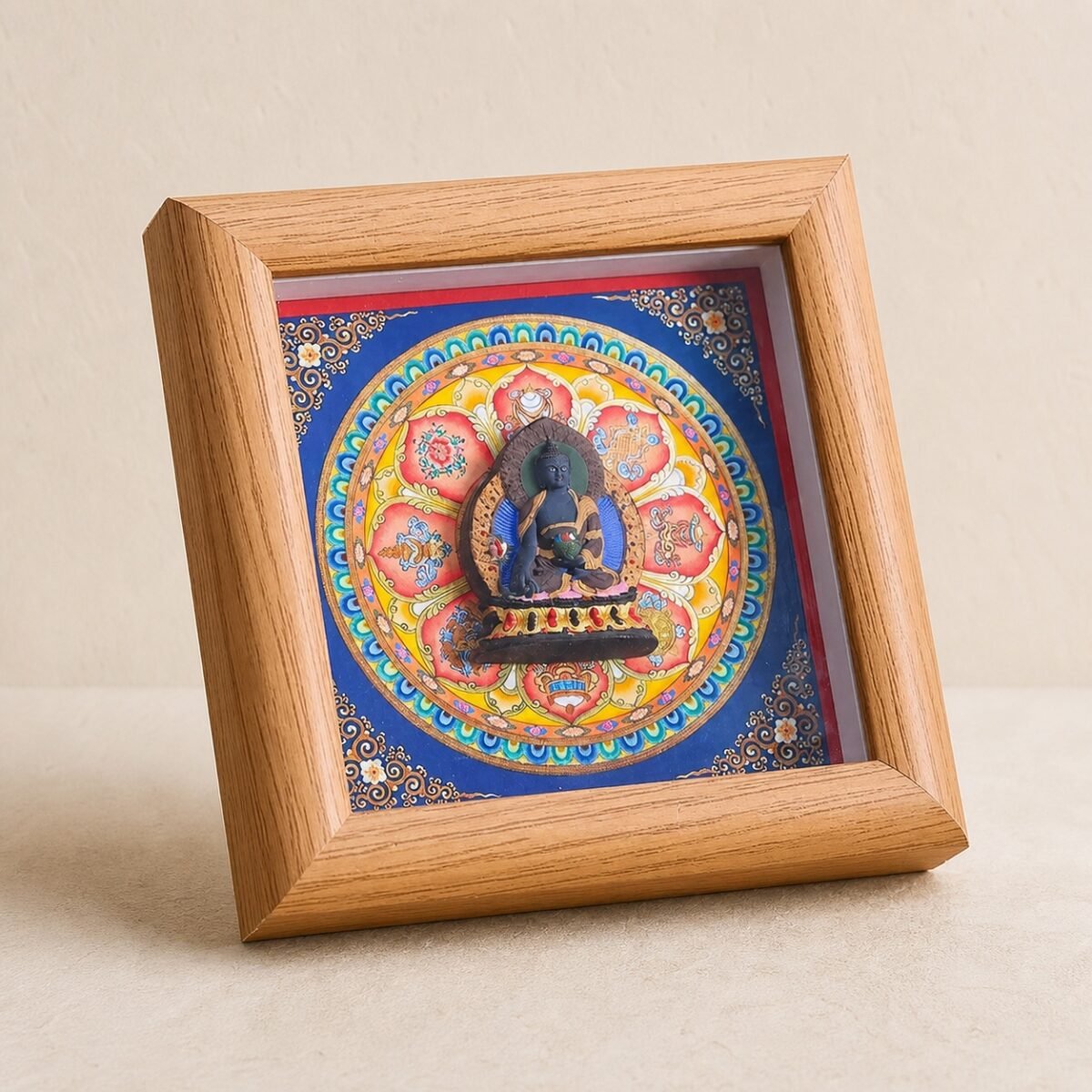 Tibetan Buddhist Deity Relief Thangka — Framed Altar Art