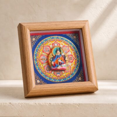 Tibetan Buddhist Deity Relief Thangka — Framed Altar Art