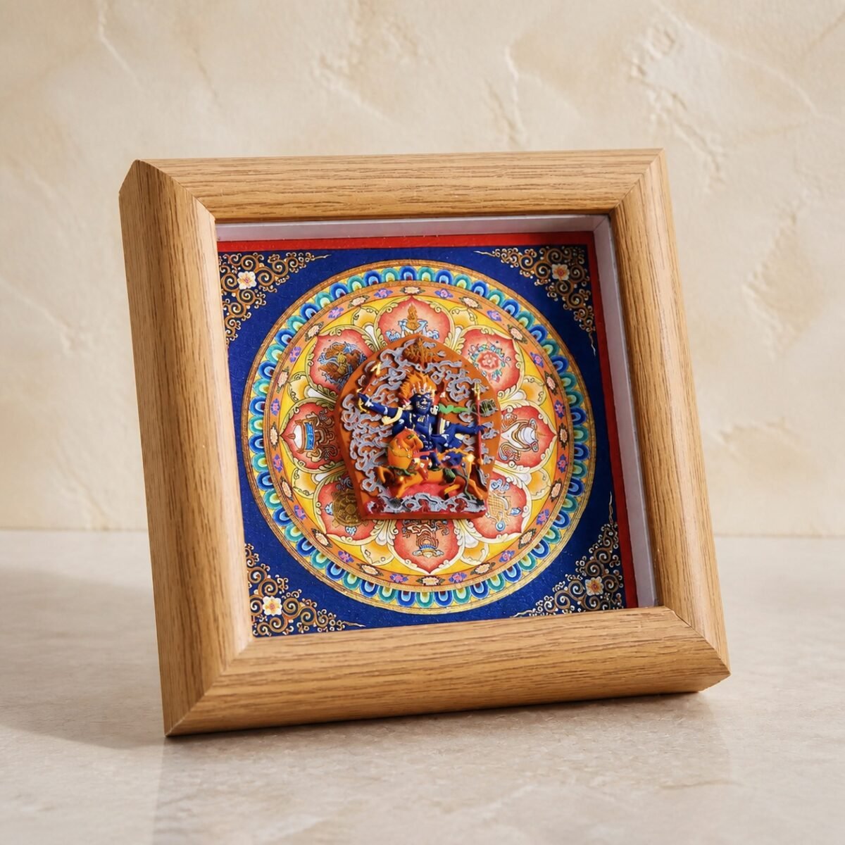 Tibetan Buddhist Deity Relief Thangka — Framed Altar Art
