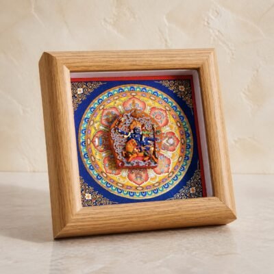 Tibetan Buddhist Deity Relief Thangka — Framed Altar Art
