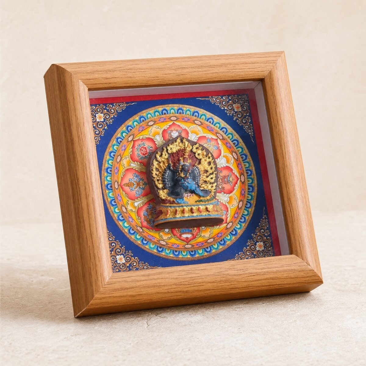Tibetan Buddhist Deity Relief Thangka — Framed Altar Art