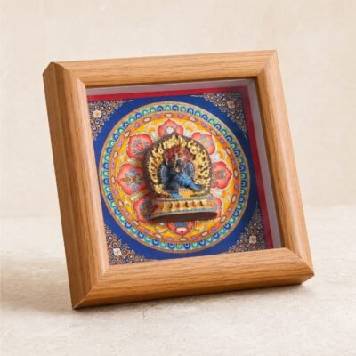 Tibetan Buddhist Deity Relief Thangka — Framed Altar Art