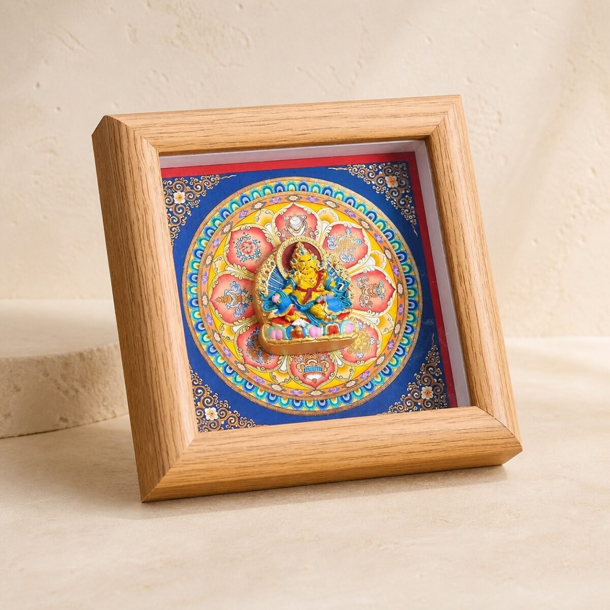 Tibetan Buddhist Deity Relief Thangka — Framed Altar Art