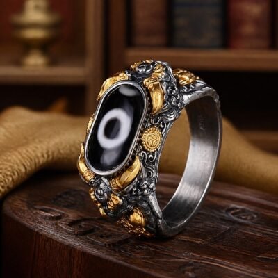 Tibetan Dzi Eye Guardian Ring