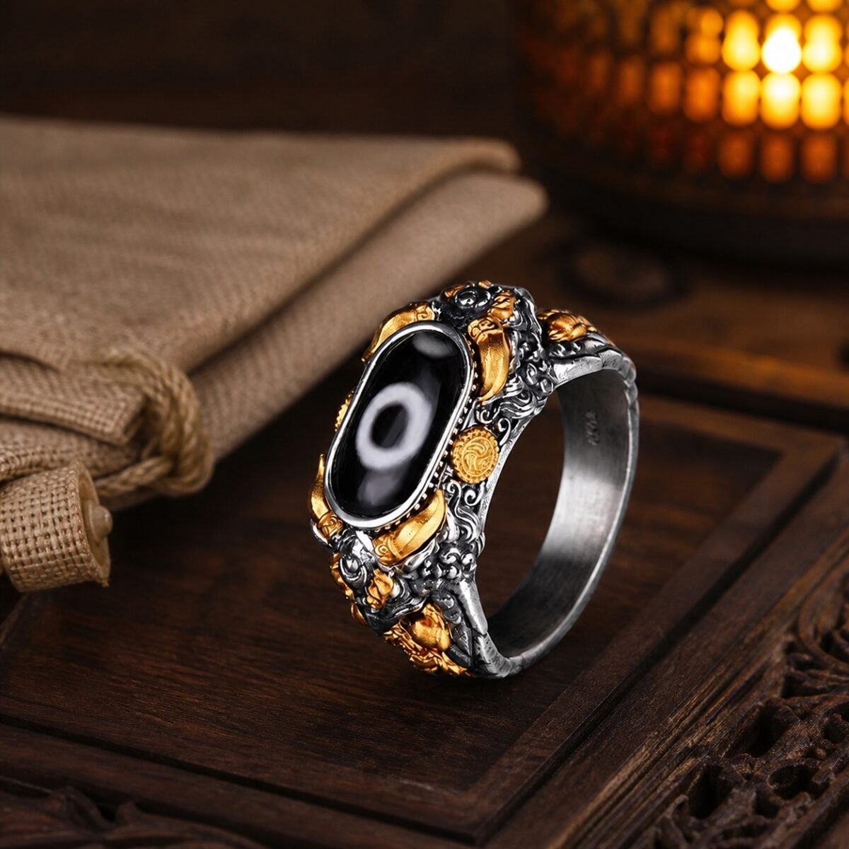 Tibetan Dzi Eye Guardian Ring