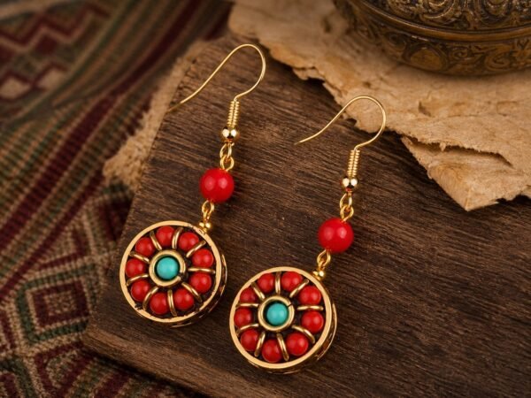 Tibetan Floral Medallion Drop Earrings