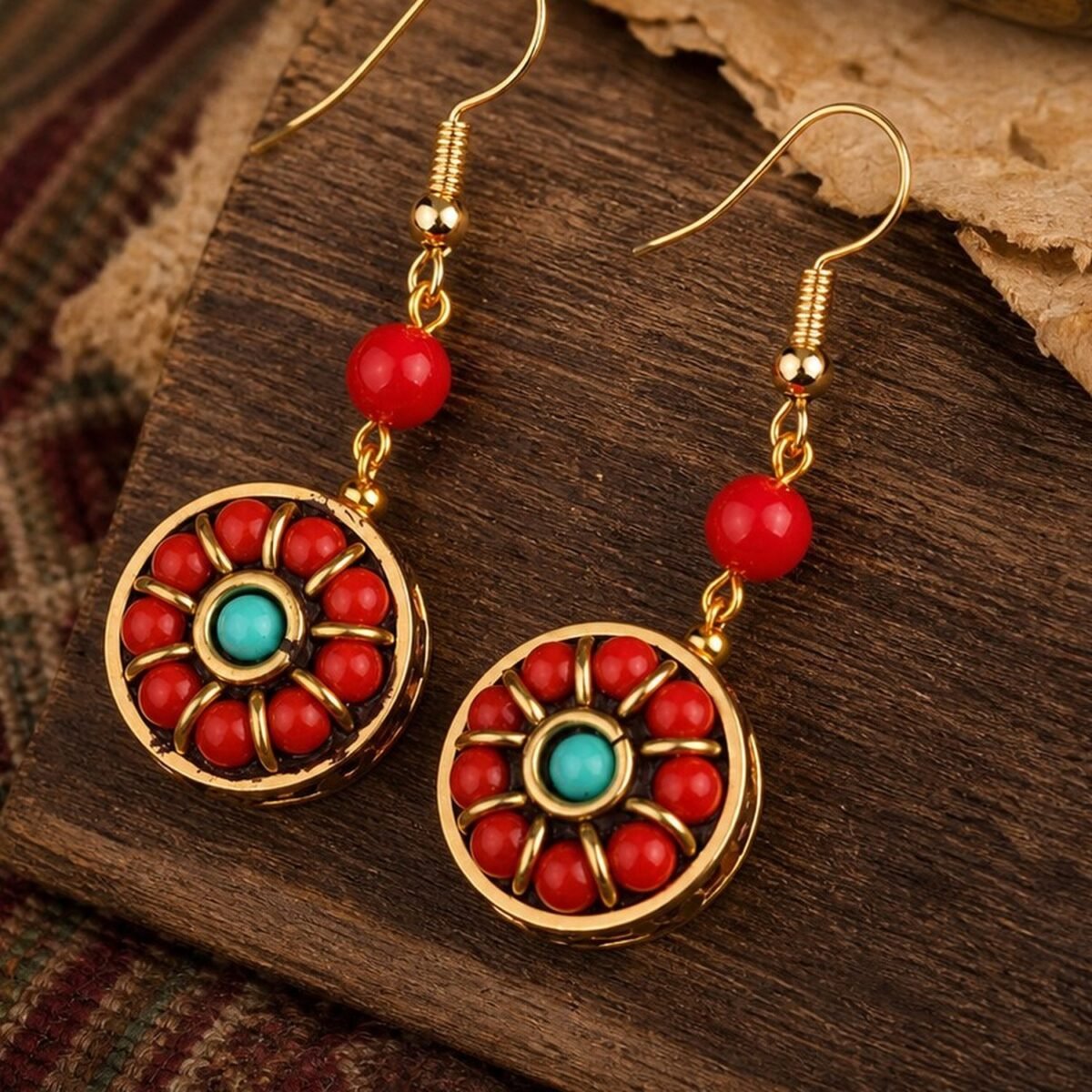Tibetan Floral Medallion Drop Earrings