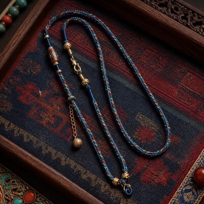 tibetan-inspired-braided-pendant-cord-necklace-blue-main Tibetan Braided Talisman Cord