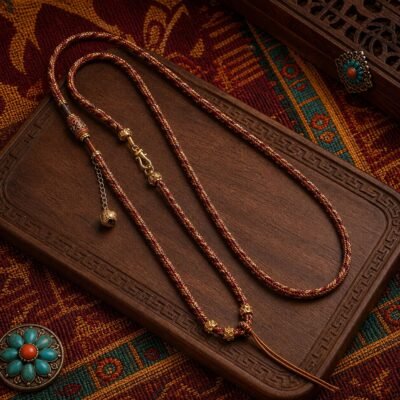 tibetan-inspired-braided-pendant-cord-necklace-brown-main Tibetan Braided Talisman Cord