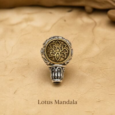tibetan-inspired-metal-mala-spacer-charms-lotus-mandala Metal mala spacer charms with a lotus mandala in antique silver and gold tones