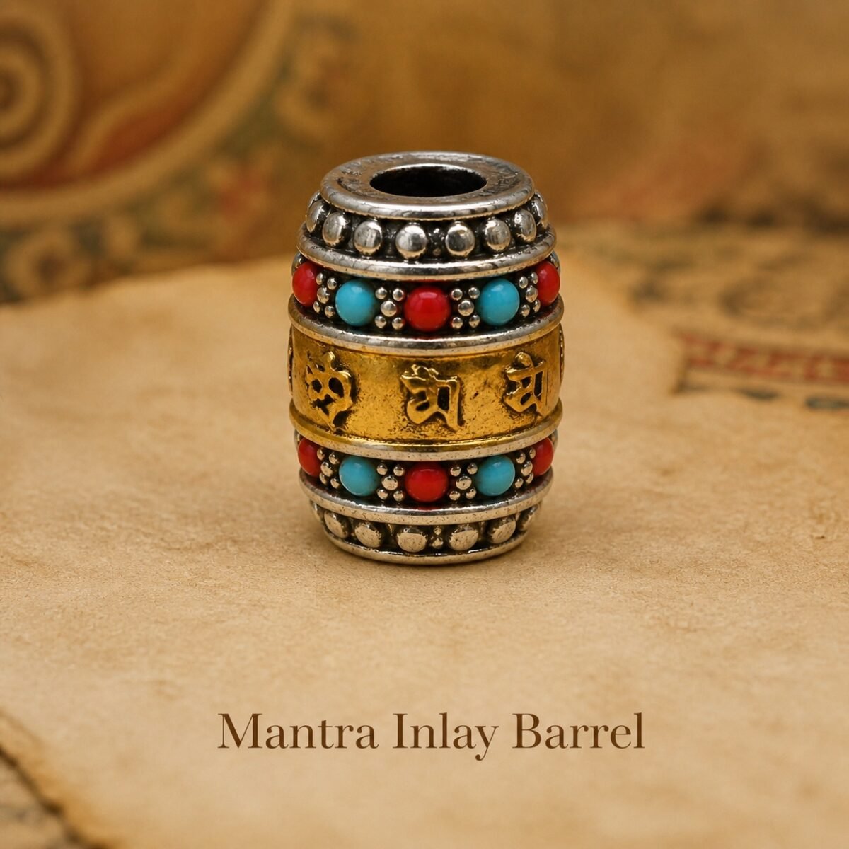 tibetan-inspired-metal-mala-spacer-charms-mantra-inlay-barrel Tibetan Metal Mala Spacer Charms