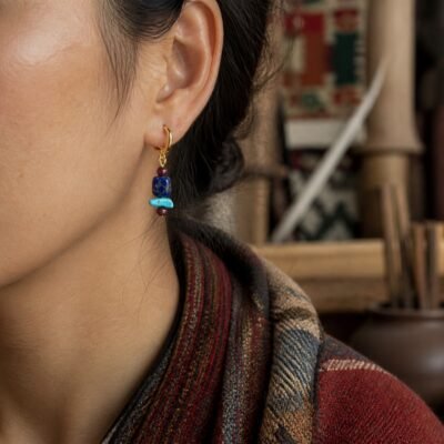 tibetan-lapis-turquoise-huggie-earrings-03-worn-lifestyle Tibetan Lapis & Turquoise Huggie Earrings