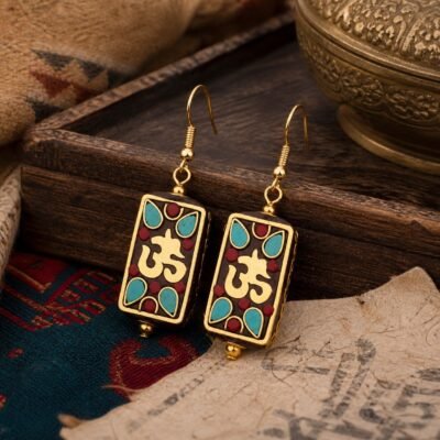 tibetan-om-rectangular-inlay-earrings-01-main Tibetan Om Rectangular Inlay Earrings